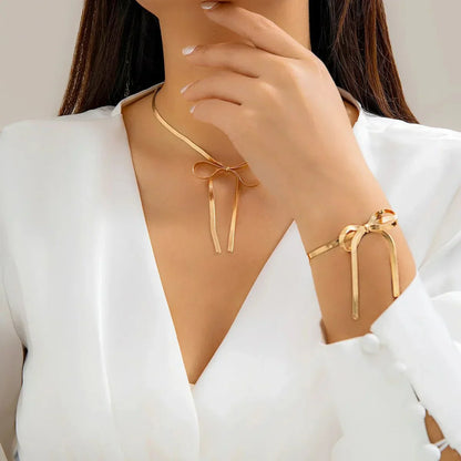 Delicate Chain Link Charm Necklace and Bangle Set