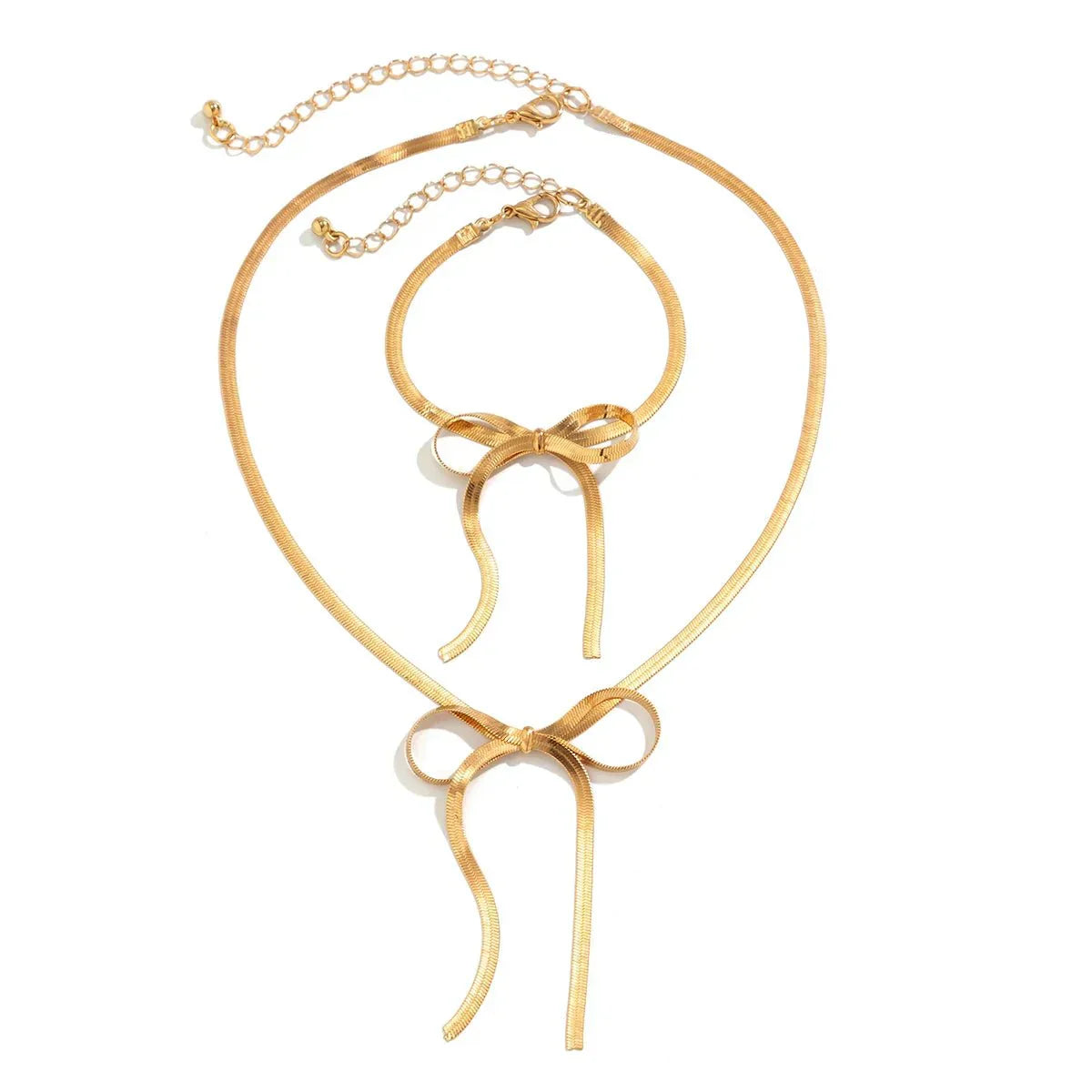 Delicate Chain Link Charm Necklace and Bangle Set