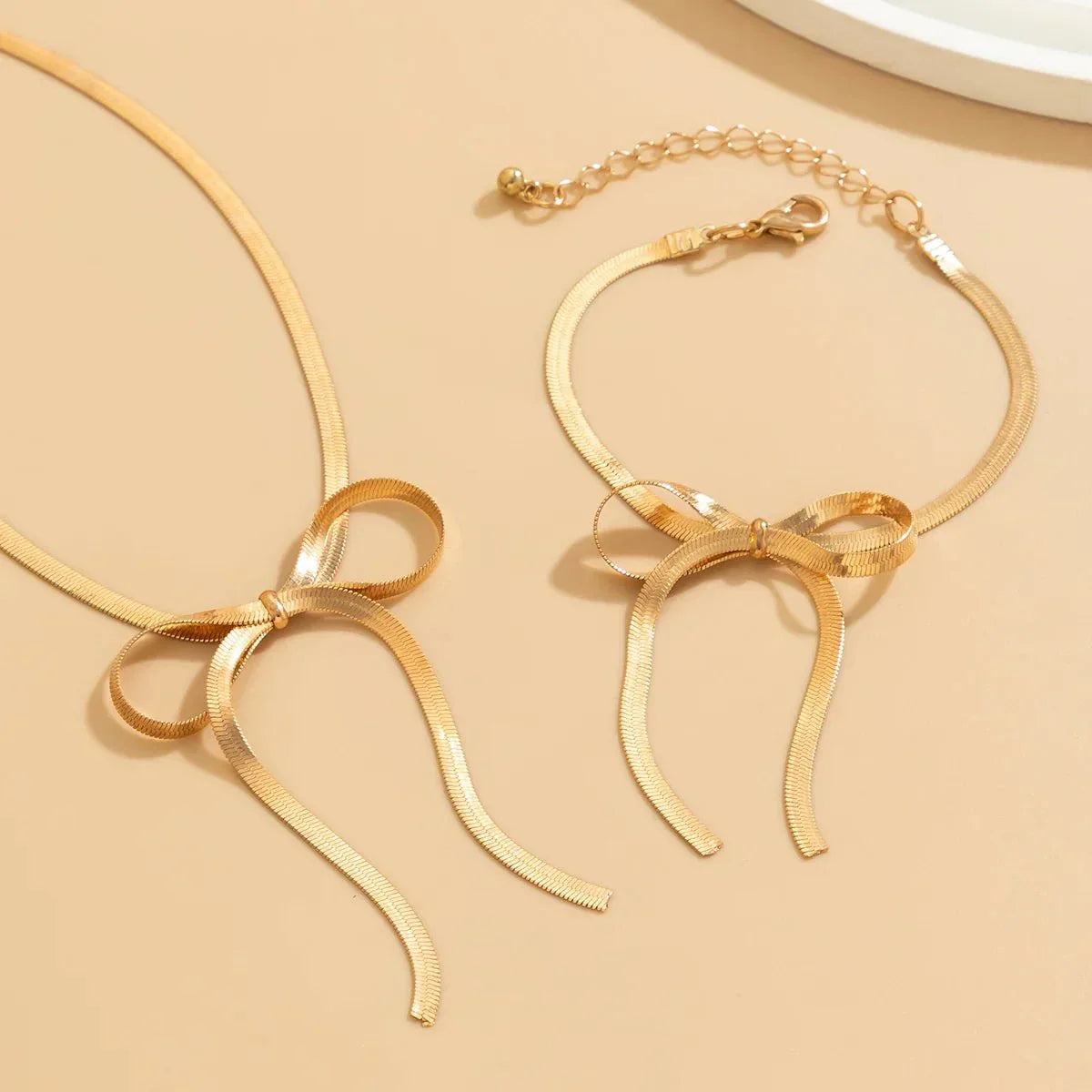 Delicate Chain Link Charm Necklace and Bangle Set
