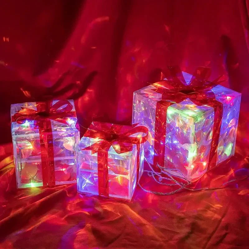 Bright LED Gift Boxes Set of 3 Christmas Decorations