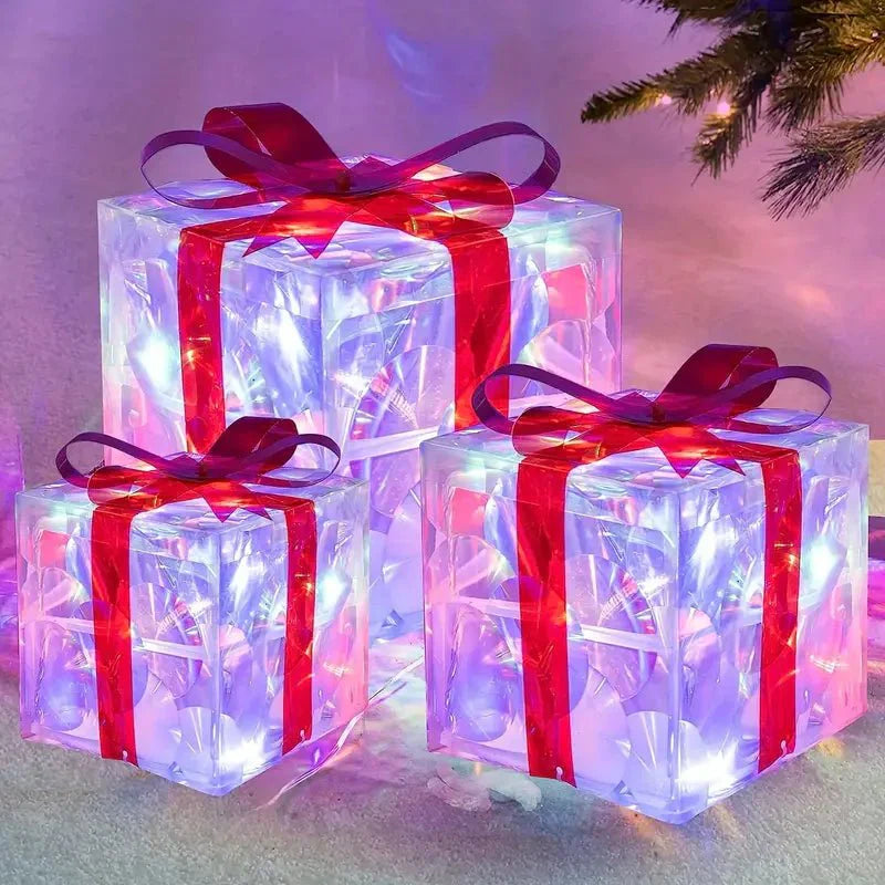 Bright LED Gift Boxes Set of 3 Christmas Decorations