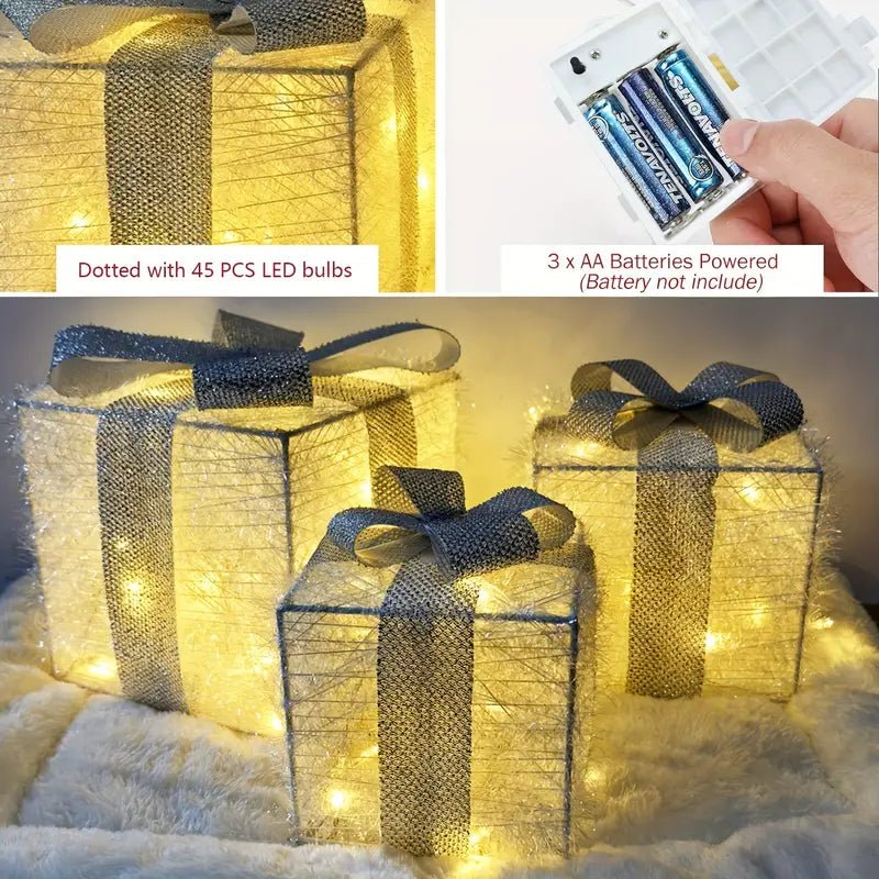Bright LED Gift Boxes Set of 3 Christmas Decorations