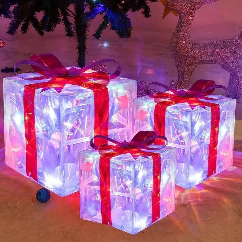 Bright LED Gift Boxes Set of 3 Christmas Decorations