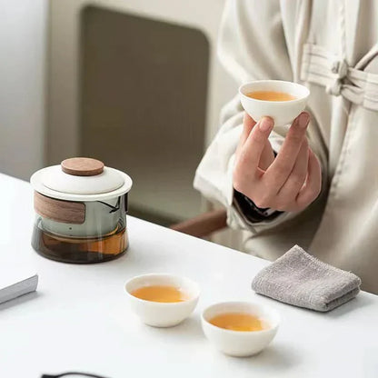 Compact Travel Tea Infuser Set with Pot and Mugs