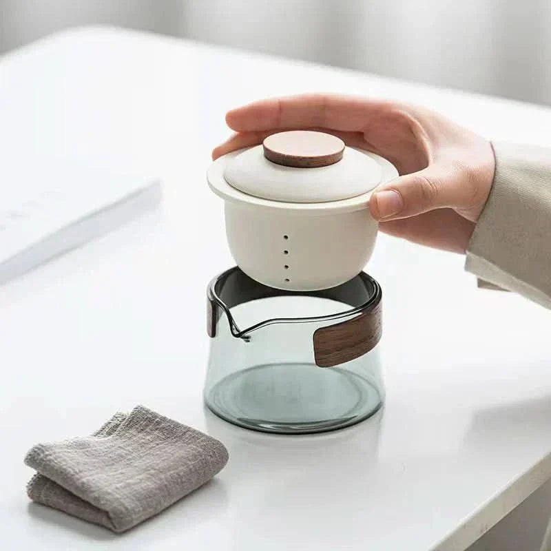 Compact Travel Tea Infuser Set with Pot and Mugs