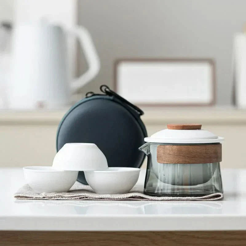 Compact Travel Tea Infuser Set with Pot and Mugs