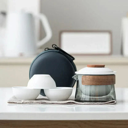 Compact Travel Tea Infuser Set with Pot and Mugs