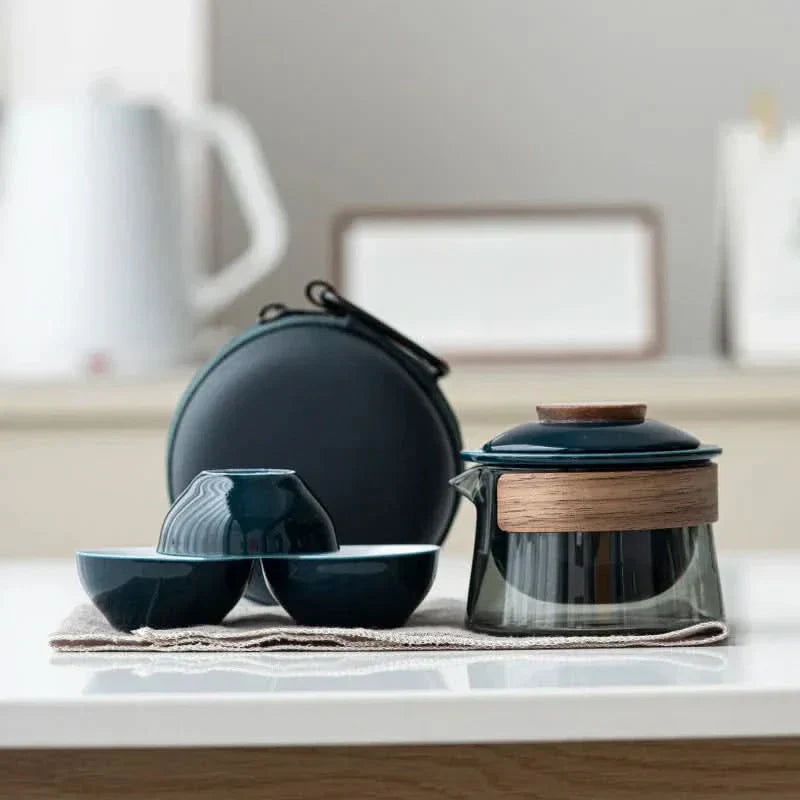 Compact Travel Tea Infuser Set with Pot and Mugs