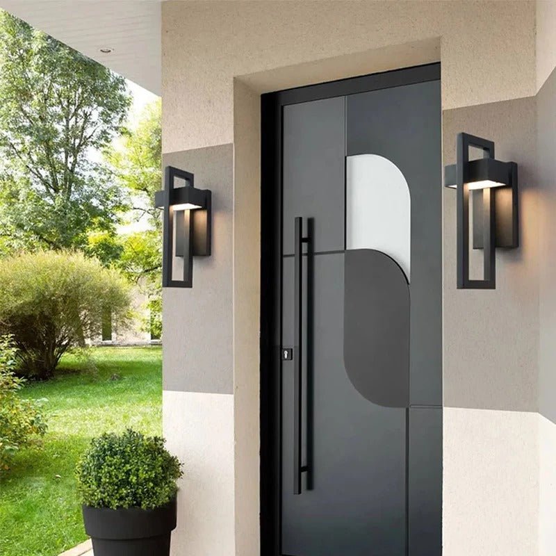 Contemporary Weatherproof Black Metal Wall Lamp