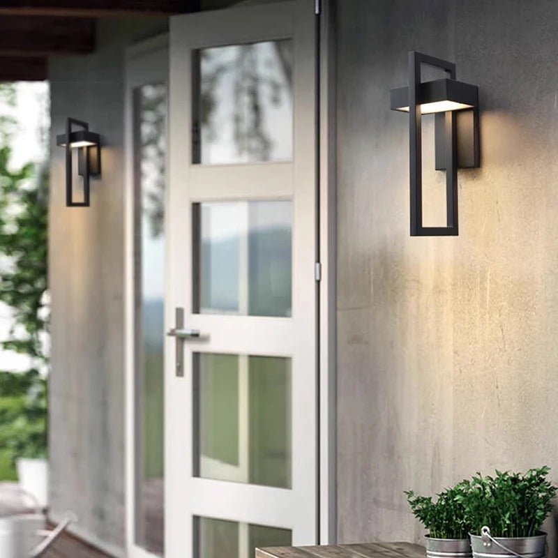 Contemporary Weatherproof Black Metal Wall Lamp