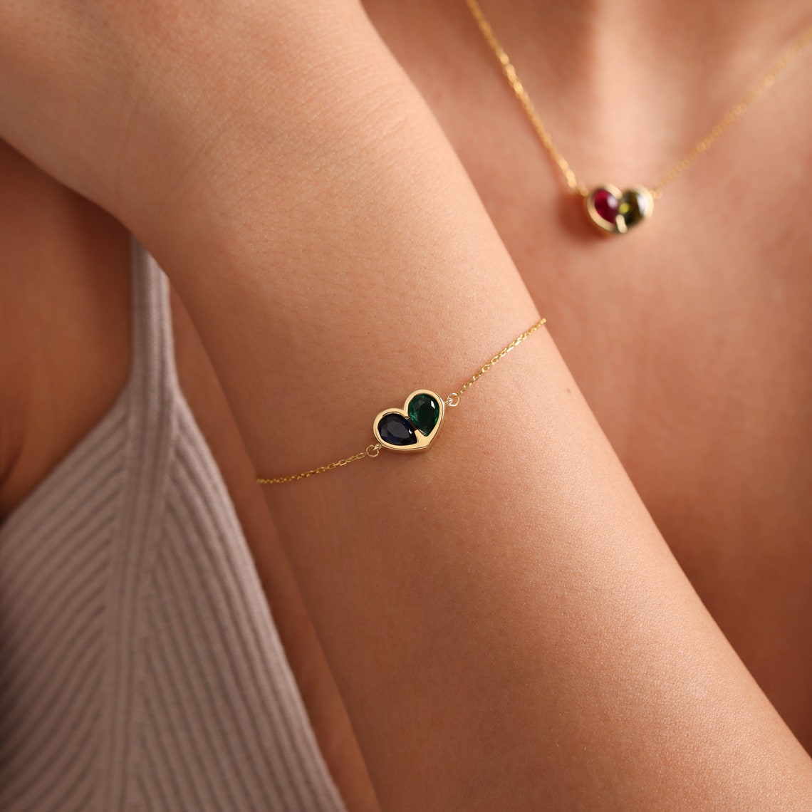 Elegant Gemstone Heart Necklace Set