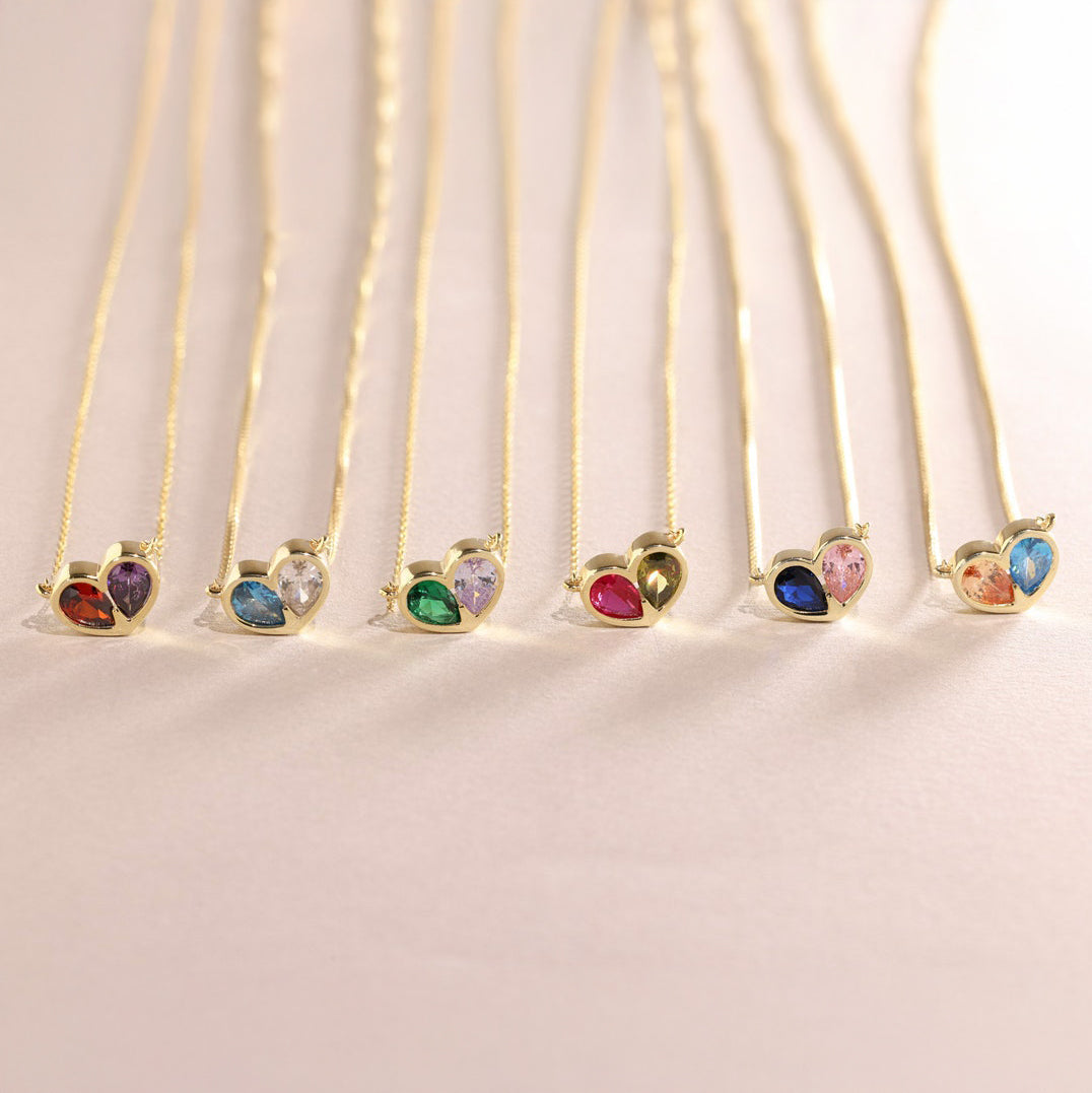 Elegant Gemstone Heart Necklace Set