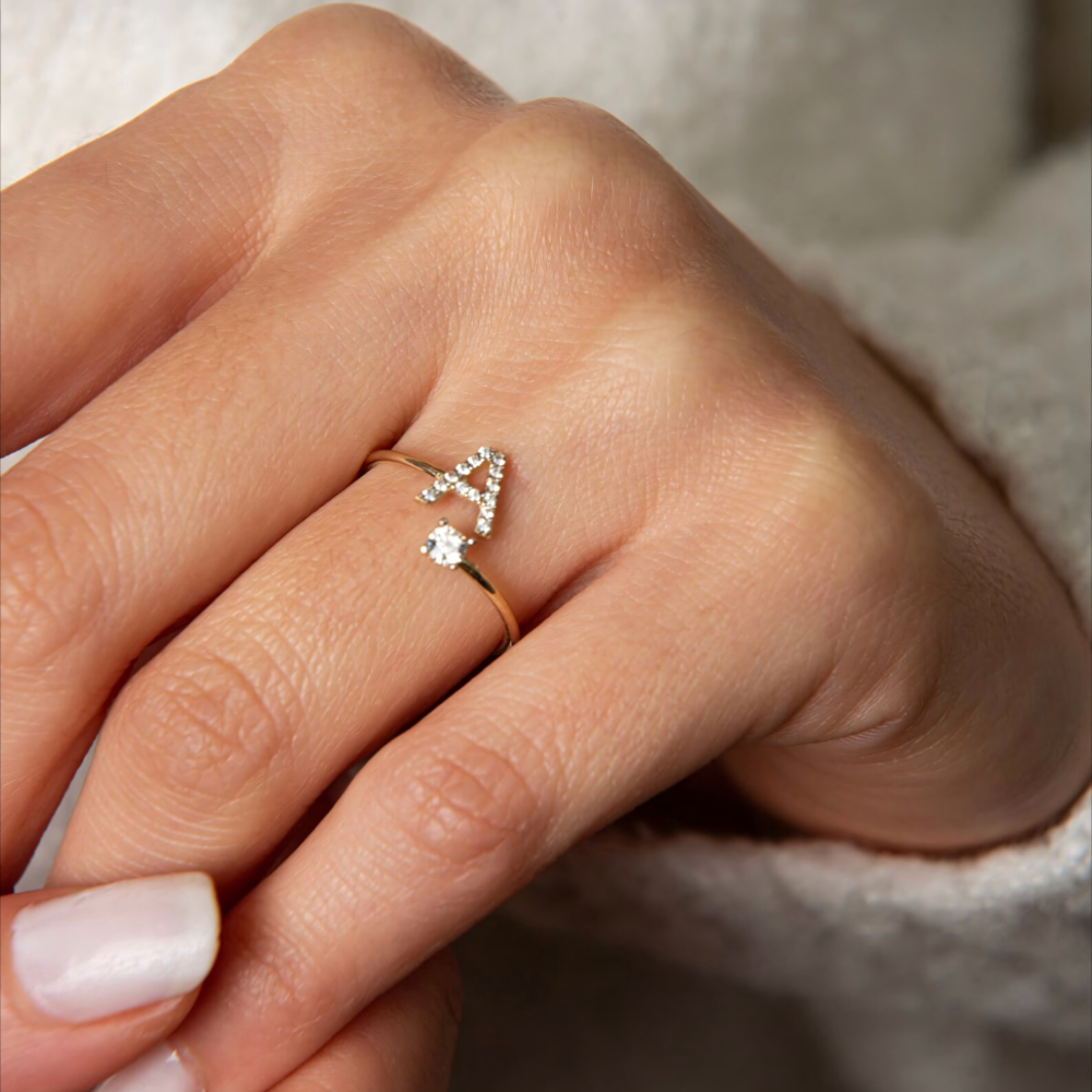 Custom Engraved Diamond Monogram Ring