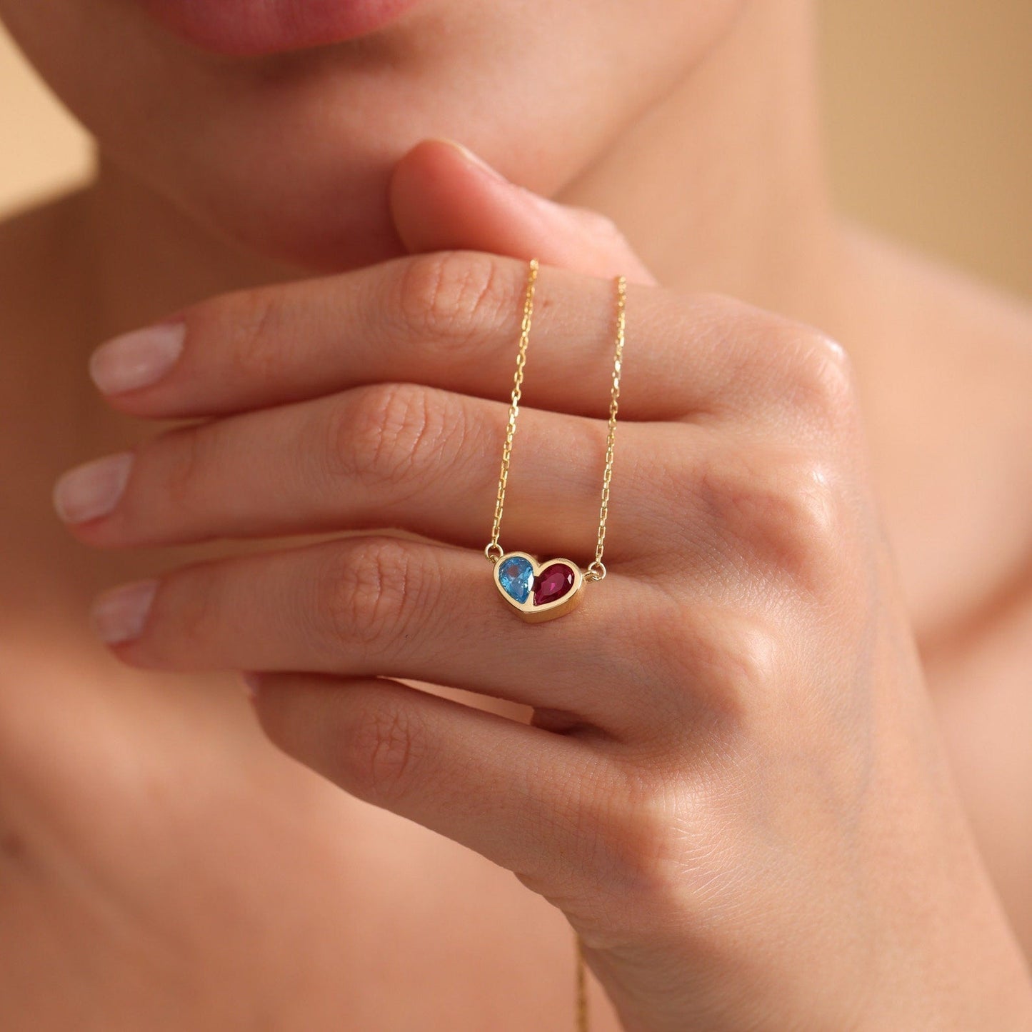 Elegant Gemstone Heart Necklace Set