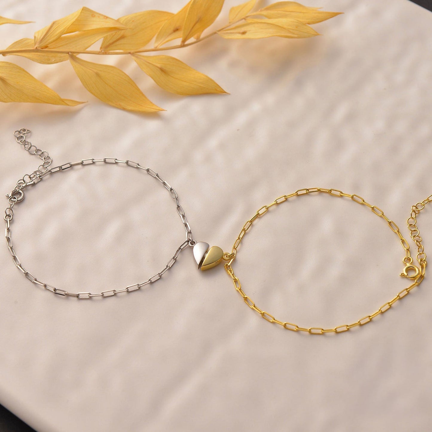 Pretty Silver Link Heart Charm Bracelet Set