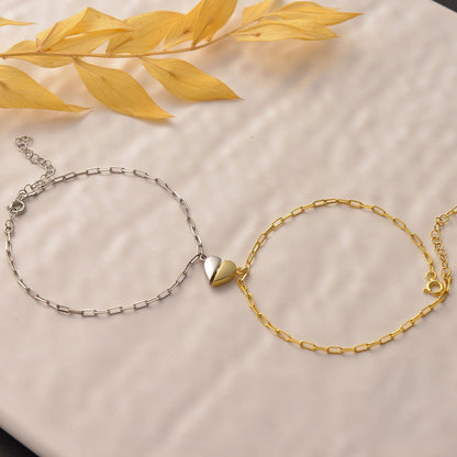 Pretty Silver Link Heart Charm Bracelet Set
