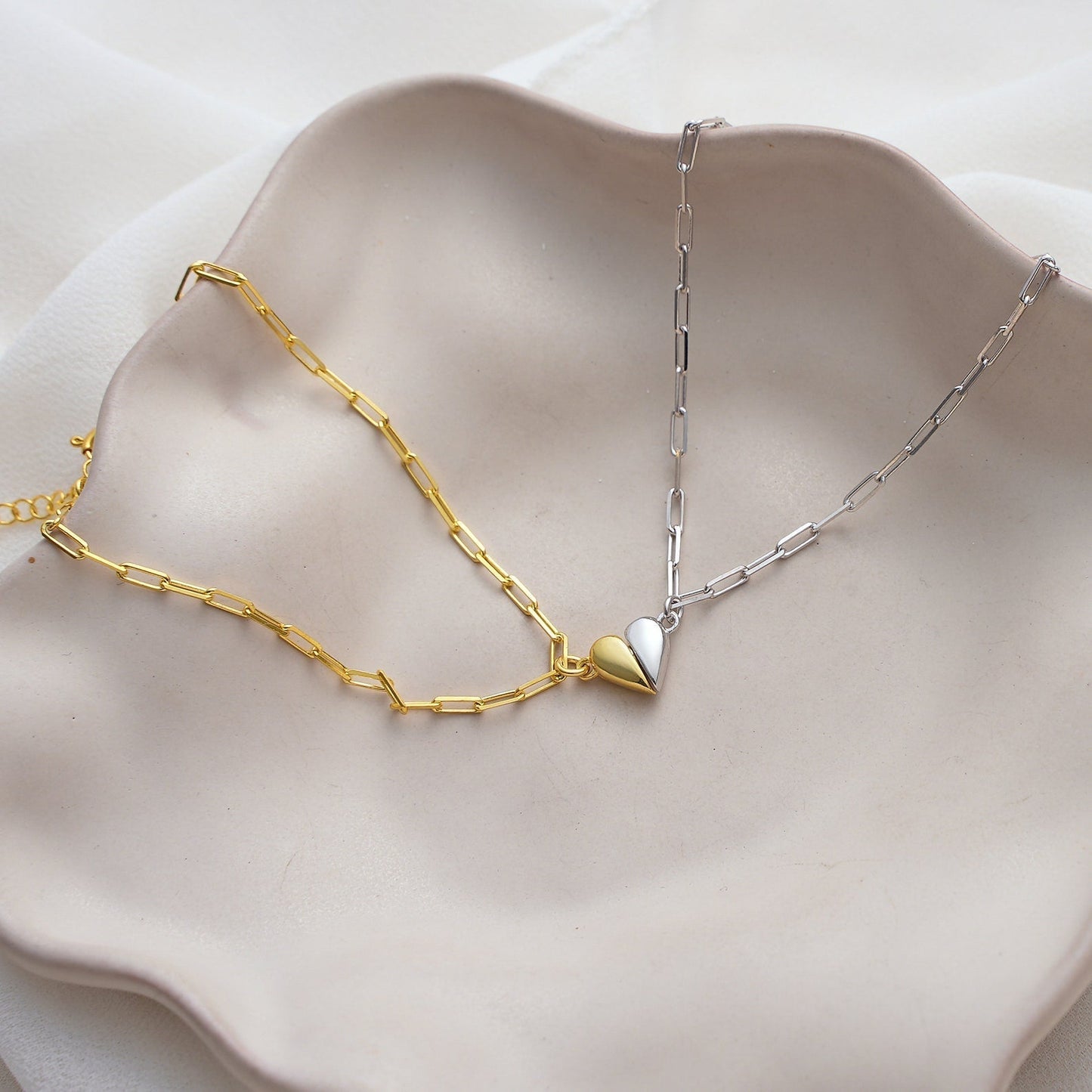 Pretty Silver Link Heart Charm Bracelet Set