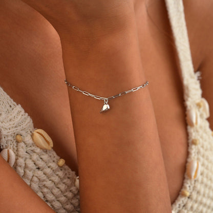 Pretty Silver Link Heart Charm Bracelet Set