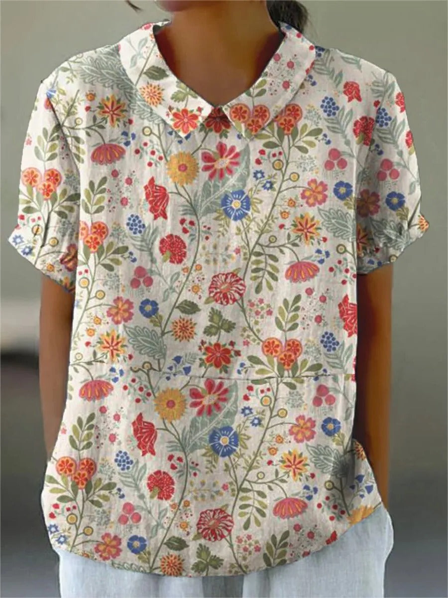 Relaxed Fit Floral Cotton Blouse - Luxicro