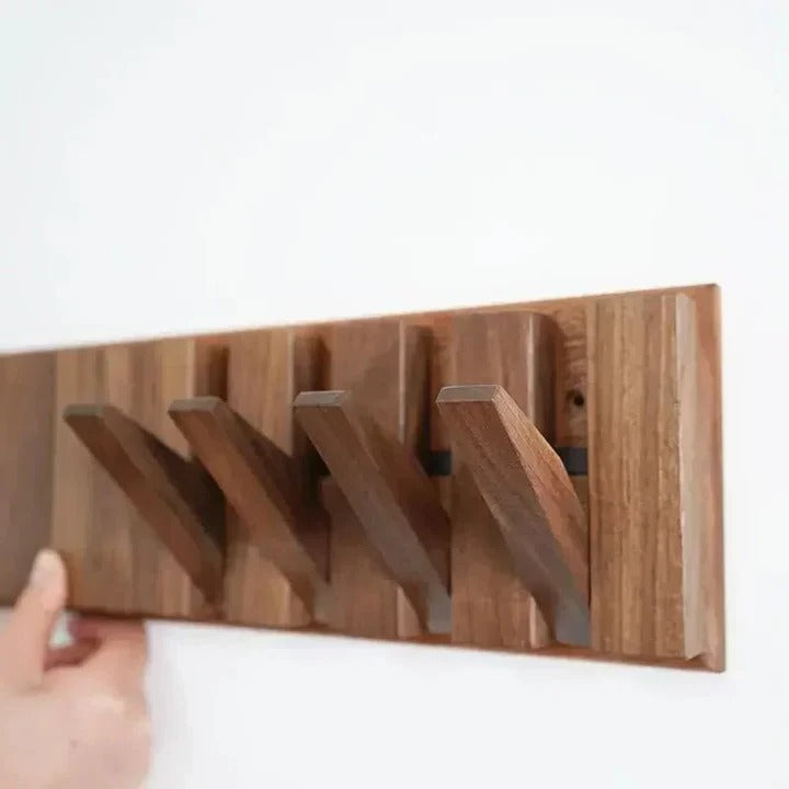 Rustic Wooden Wall Mount Coat Rack with Hooks