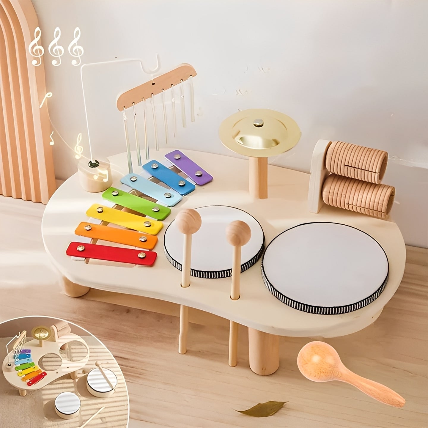 Kids Wooden Drum Set Educational Music Toy - Luxicro