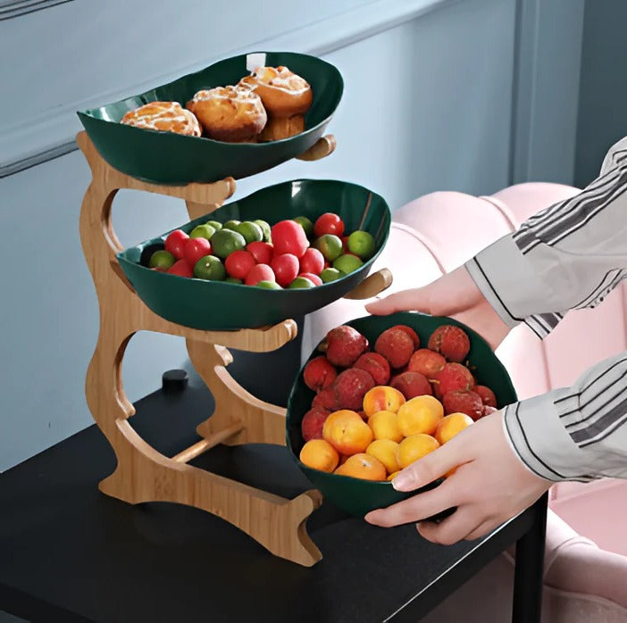 Tiered Natural Wood Fruit Bowl Stand - Luxicro