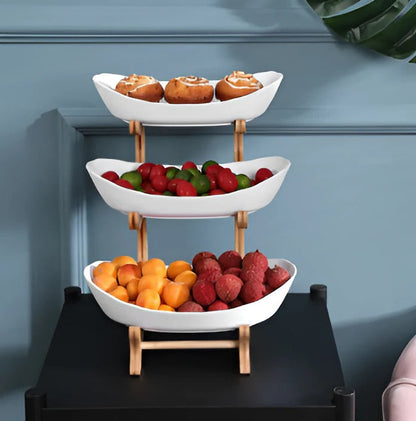 Tiered Natural Wood Fruit Bowl Stand
