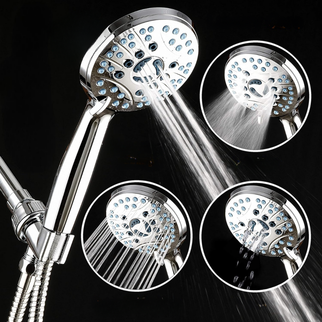 Powerful Chrome Shower Head Set High Pressure Adjustable
