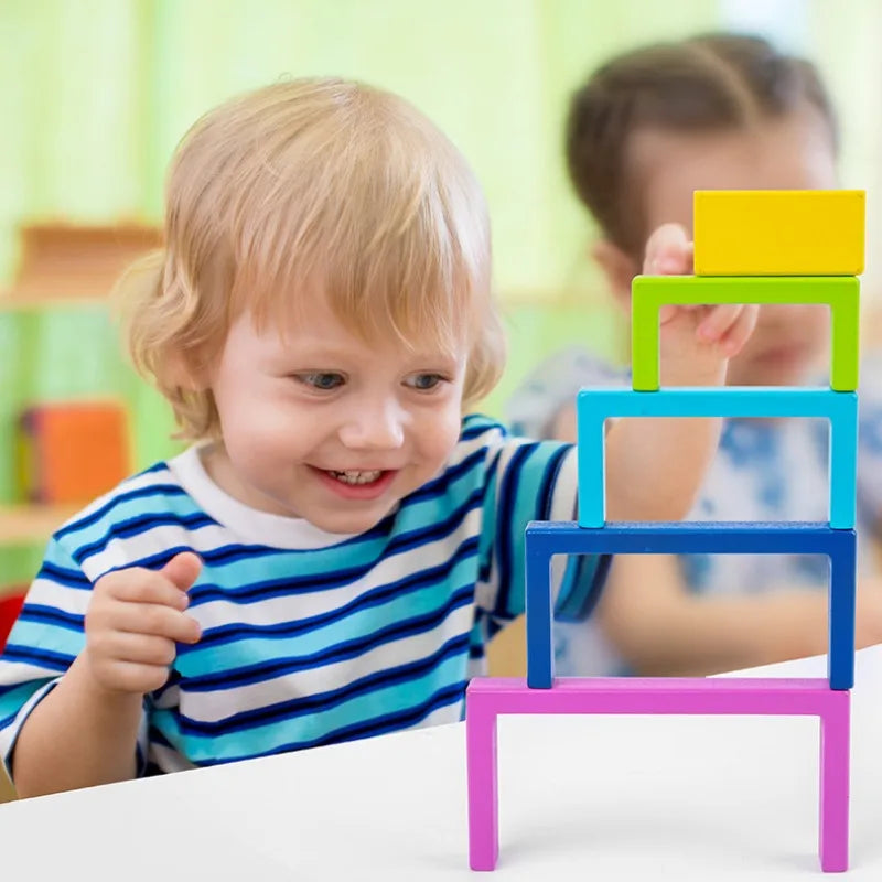 Colorful Wooden Stacking Blocks Toy for Kids
