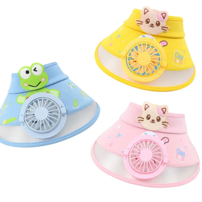 Cooling Kids Sun Hat with Fan - Cute Frog Style