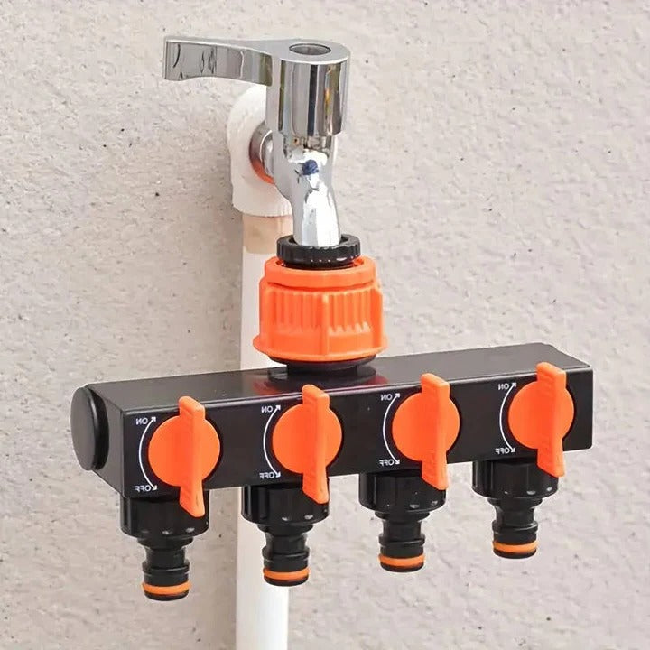 Heavy Duty 4-Way Water Hose Splitter with Control Valves - Luxicro