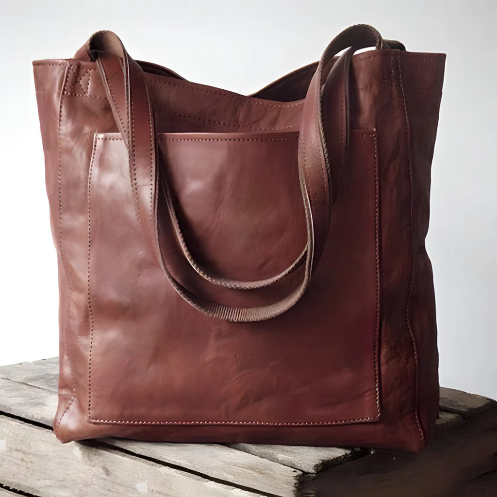 Classic Brown Leather Work Tote Bag