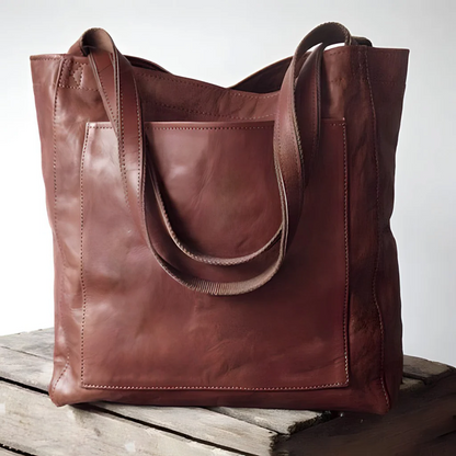 Classic Brown Leather Work Tote Bag