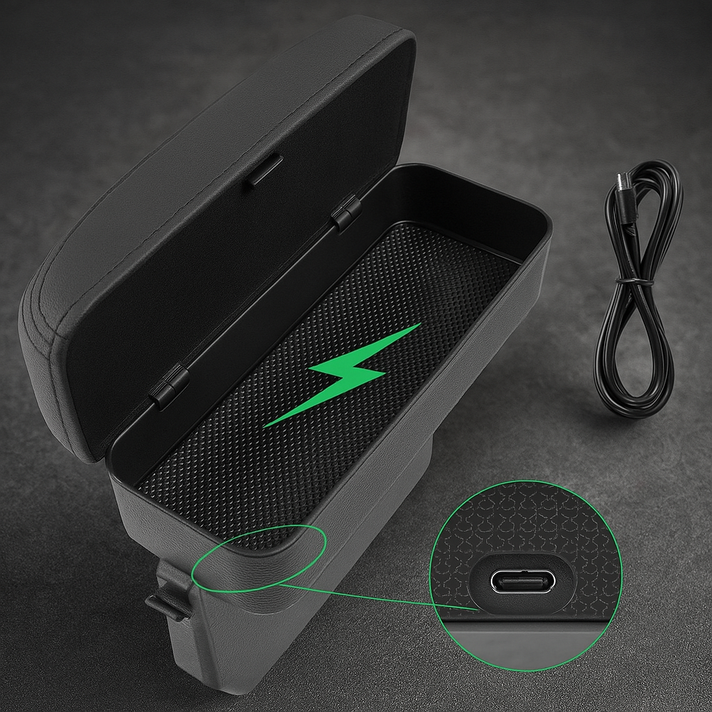 Car Organizer Gap Filler with Quick Wireless Charger - Luxicro