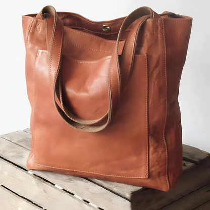 Classic Brown Leather Work Tote Bag - Luxicro