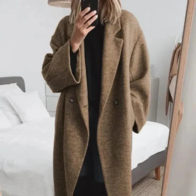 Luxurious Large Women's Cashmere Lapel Coat