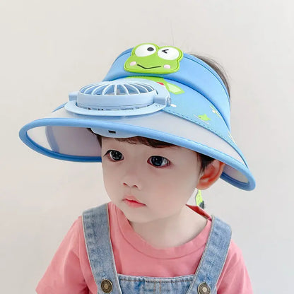 Cooling Kids Sun Hat with Fan - Cute Frog Style