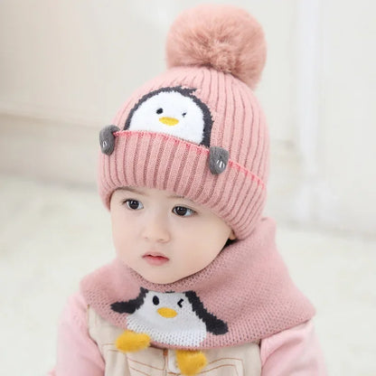 Soft Children's Penguin Winter Hat and Scarf Set - Luxicro