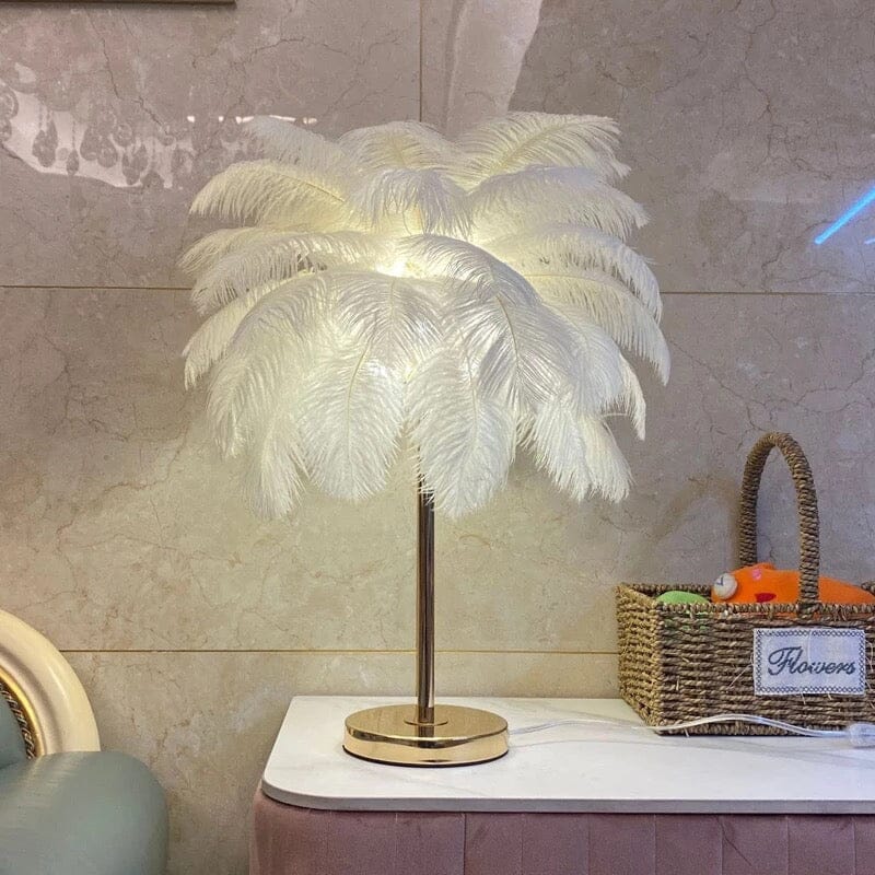 Sleek White Feather LED Table Lamp - Luxicro