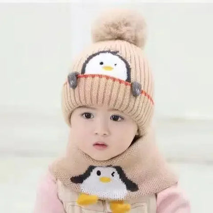 Soft Children's Penguin Winter Hat and Scarf Set