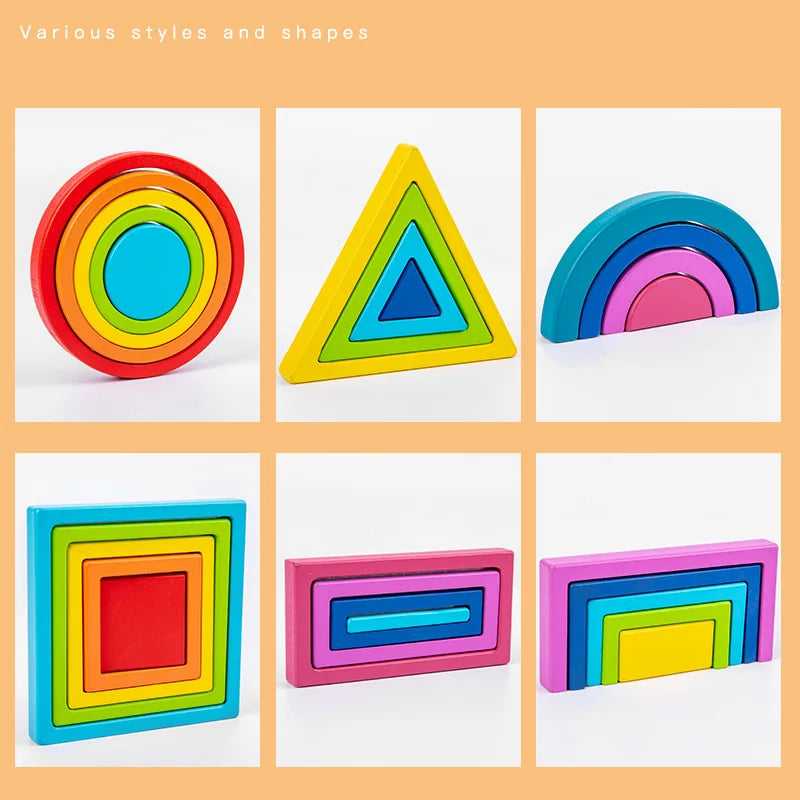 Colorful Wooden Stacking Blocks Toy for Kids