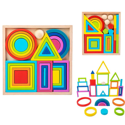 Colorful Wooden Stacking Blocks Toy for Kids