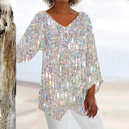 Classic Ladies V-Neck Fitted Blouse - Luxicro