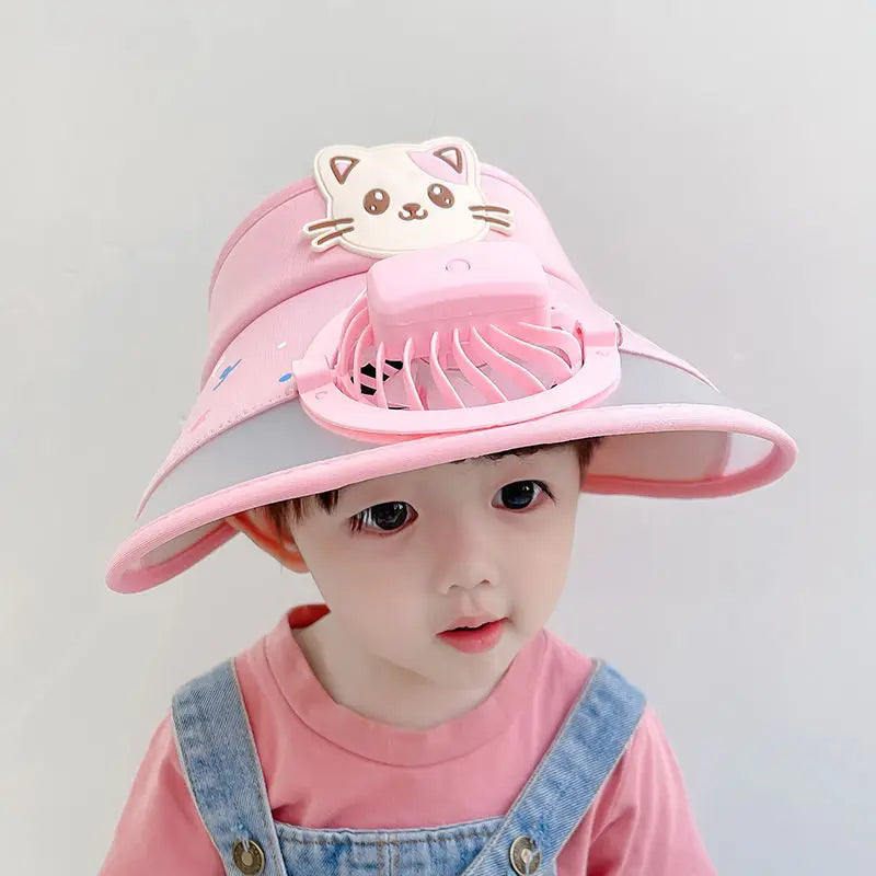 Cooling Kids Sun Hat with Fan - Cute Frog Style