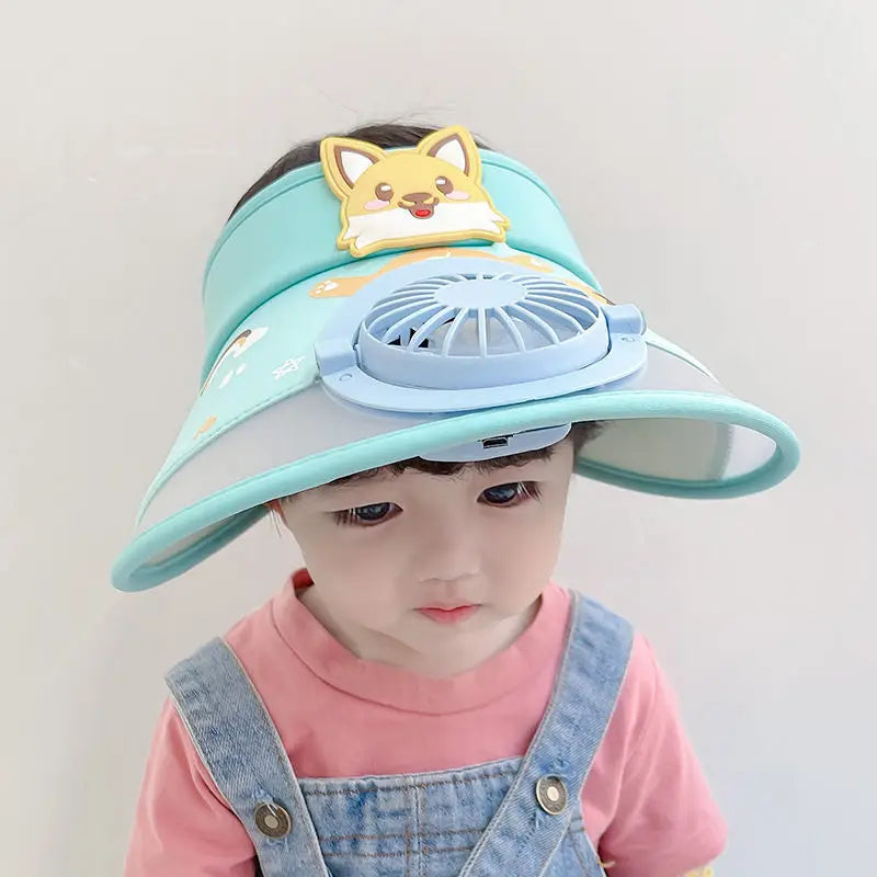 Cooling Kids Sun Hat with Fan - Cute Frog Style