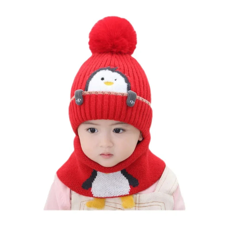 Soft Children's Penguin Winter Hat and Scarf Set