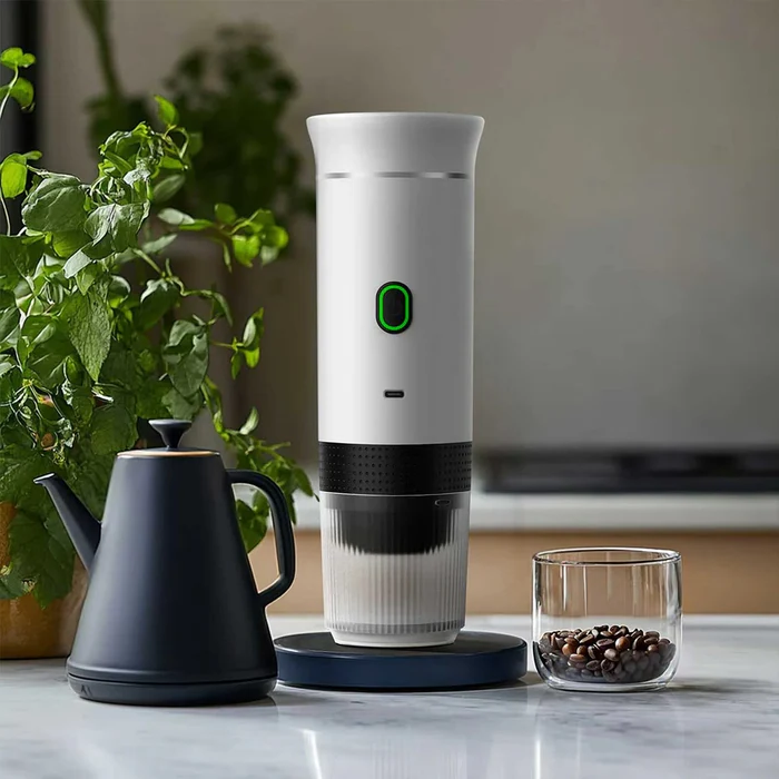 Compact Travel Coffee Machine with Grinder & Frother