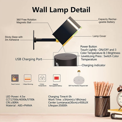 Round Cordless Rechargeable Wall Light