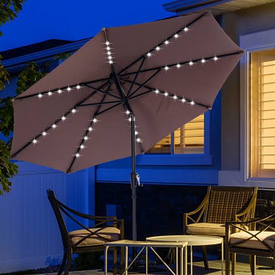 Large Yard Offset Patio Umbrella with LED String Lights - Luxicro