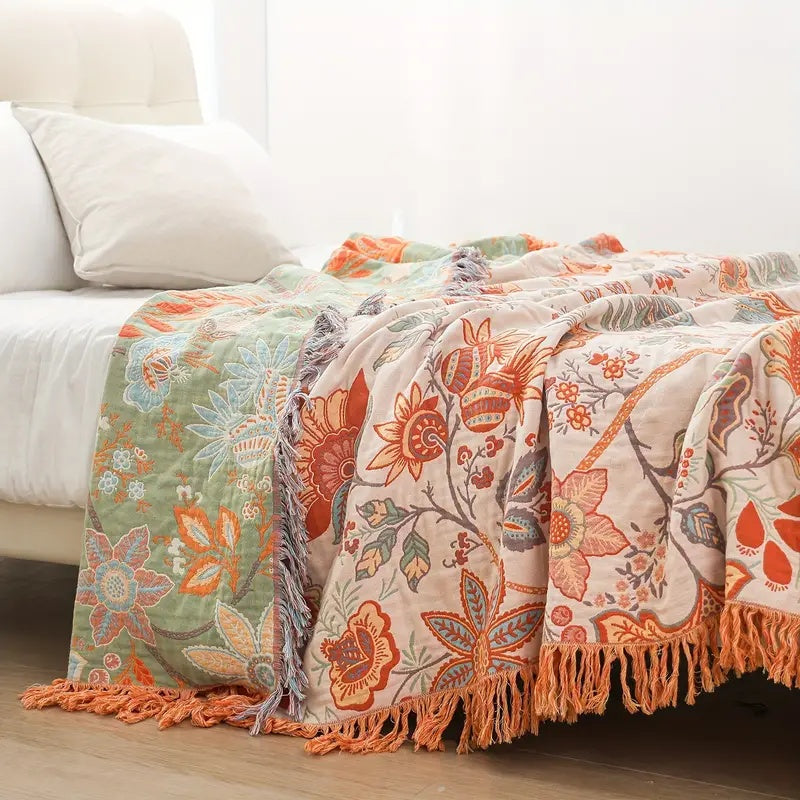 Natural Floral Soft Cotton Throw Blanket